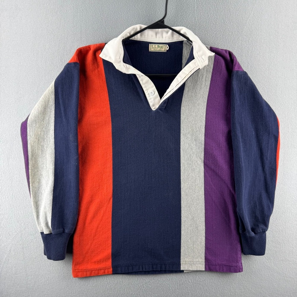 Vintage LL Bean Shirt Mens Medium Heavy Cotton Collared Polo 90s Made in‎ USA